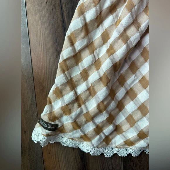 Matilda Jane Size 14 Gingham Smocked Top Cottagecore Lace Ruffle Blouse - Picture 6 of 8